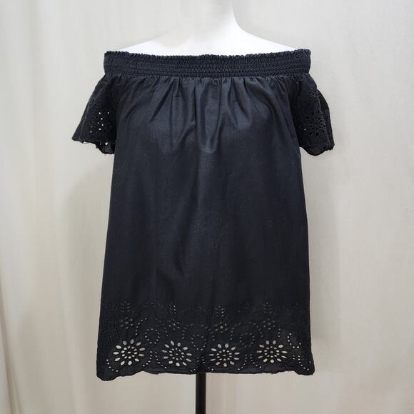 Old Navy Eyelet Off-the-Shoulder Festive Boho Black Blouse, Size Small - Picture 2 of 7